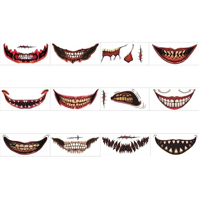 ZombieZaps™ Halloween Lustige Tattoo Sticker Set mit 12 Stück | 6+6 GRATIS