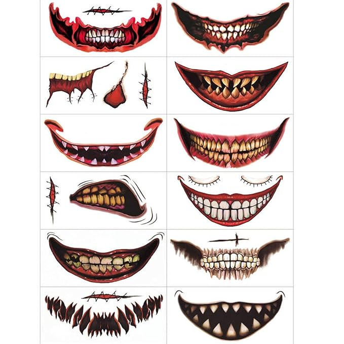 ZombieZaps™ Halloween Lustige Tattoo Sticker Set mit 12 Stück | 6+6 GRATIS