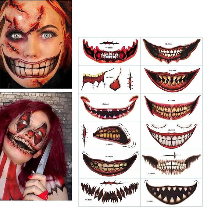 ZombieZaps™ Halloween Lustige Tattoo Sticker Set mit 12 Stück | 6+6 GRATIS