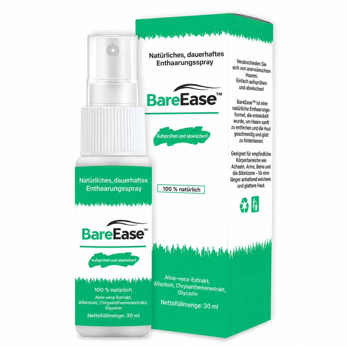 BareEase™ | Natürliches Enthaarungsspray mit Langzeitwirkung – Unerwünschte Haare einfach aufsprühen und abwischen!