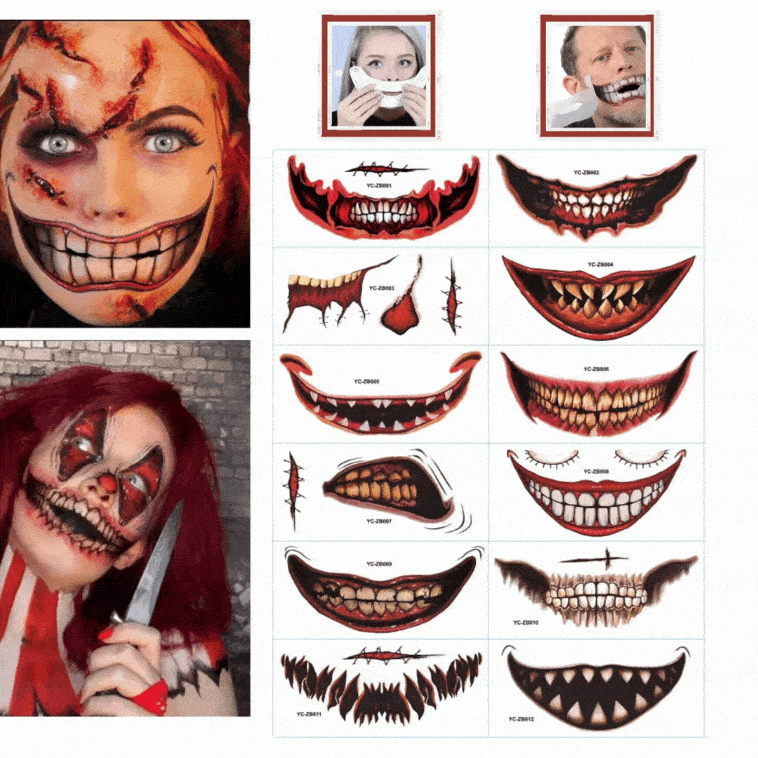 ZombieZaps™ Halloween Lustige Tattoo Sticker Set mit 12 Stück | 6+6 GRATIS