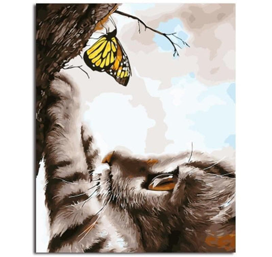 Katze mit Schmetterling | Number Painting - Science Factory